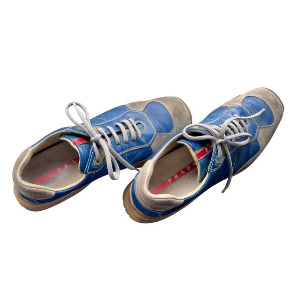 Vintage Prada Sport Sneakers Trainers Lace Up Leather Shoes Blue‎ Size 36 /6 - Picture 1 of 12